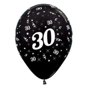 Amscan_OO Balloon - Printed Latex Age 30 Metallic Black Latex Balloon 30cm 6pk