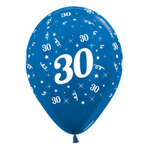 Amscan_OO Balloon - Printed Latex Age 30 Metallic Blue Latex Balloon 30cm 6pk