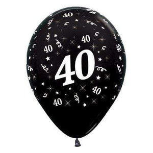 Amscan_OO Balloon - Printed Latex Age 40 Metallic Black Latex Balloon 30cm 25pk