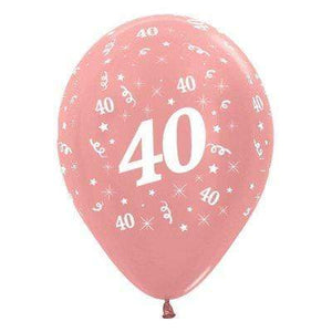 Amscan_OO Balloon - Printed Latex Age 40 Metallic Rose Gold Latex Balloon 30cm 6pk