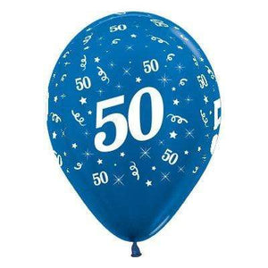 Amscan_OO Balloon - Printed Latex Age 50 Metallic Blue Latex Balloon 30cm 25pk