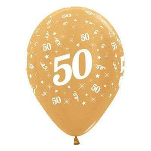 Amscan_OO Balloon - Printed Latex Age 50 Metallic Gold Latex Balloon 30cm 6pk