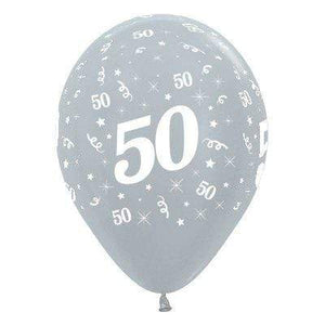 Amscan_OO Balloon - Printed Latex Age 50 Satin Pearl Silver Latex Balloon 30cm 25pk