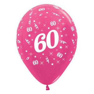 Amscan_OO Balloon - Printed Latex Age 60 Metallic Fuchsia Latex Balloon 30cm 6pk