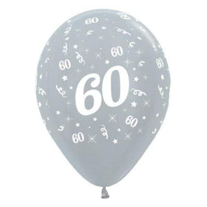 Amscan_OO Balloon - Printed Latex Age 60 Satin Pearl Silver Latex Balloon 30cm 6pk