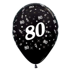 Amscan_OO Balloon - Printed Latex Age 80 Metallic Black Latex Balloon 30cm 25pk