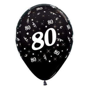 Amscan_OO Balloon - Printed Latex Age 80 Metallic Black Latex Balloon 30cm 6pk