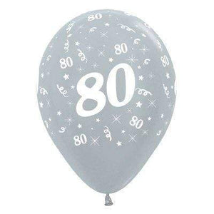 Amscan_OO Balloon - Printed Latex Age 80 Satin Pearl Silver Latex Balloon 30cm 6pk