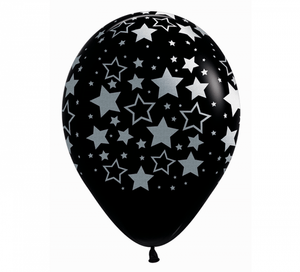 Amscan_OO Balloon - Printed Latex Bold Stars Printed Black Latex Balloons 30cm 12PK