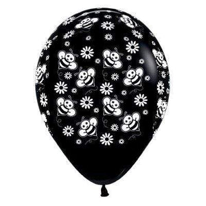 Amscan_OO Balloon - Printed Latex Bumble Bee's & Flowers Fashion Black Latex Balloons 30cm 6pk