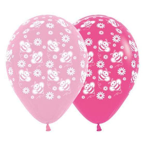 Amscan_OO Balloon - Printed Latex Bumble Bee's & Flowers Fashion Pink & Fuchsia Latex Balloons 30cm 25pk