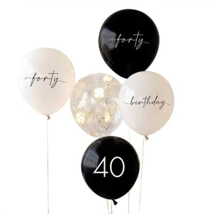 Balloon - Printed Latex Champagne Noir Black, Nude, Cream & Champagne Gold 40th Birthday Balloons 30cm 5pk