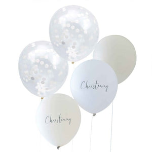 Balloon - Printed Latex Christening Noir White, Nude & Confetti Christening Balloon Bundle 30cm 5pk
