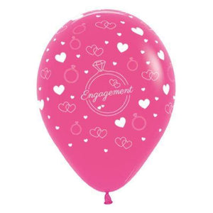 Amscan_OO Balloon - Printed Latex Engagement Diamond Rings & Hearts Fashion Fuchsia Latex Balloons 30cm 6pk