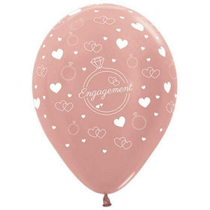 Amscan_OO Balloon - Printed Latex Engagement Diamond Rings & Hearts Metallic Rose Gold Latex Balloons 30cm 6pk