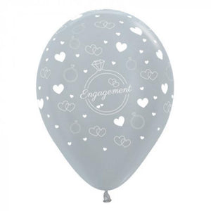 Amscan_OO Balloon - Printed Latex Engagement Diamond Rings & Hearts Satin Pearl Silver Latex Balloons 30cm 6pk