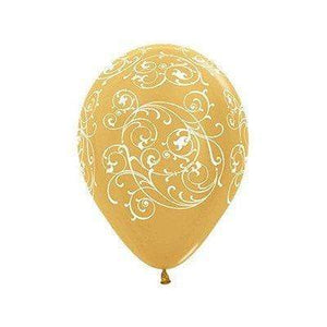 Amscan_OO Balloon - Printed Latex Filigree Metallic Gold Latex Balloons 30cm 12pk