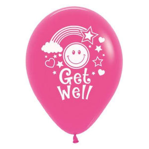 Amscan_OO Balloon - Printed Latex Get Well Smiley Faces Fashion Fuchsia Latex Balloons 30cm 25pk