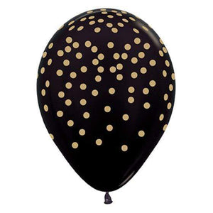 Amscan_OO Balloon - Printed Latex Gold Confetti on Metallic Black Latex Balloons 30cm 12pk