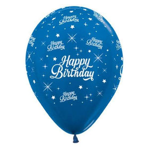 Amscan_OO Balloon - Printed Latex Happy Birthday Twinkling Stars Metallic Blue Latex Balloons 30cm 6pk