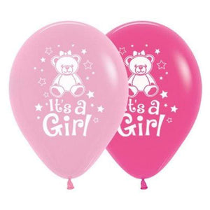 Amscan_OO Balloon - Printed Latex It's A Girl Teddy Fashion Pink & Fuchsia Latex Balloons 30cm 25pk