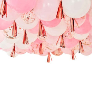 Balloon - Printed Latex Mix It Up Blush White And Rose Gold Balloon Ceiling With Tassels Each