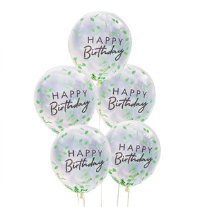 Balloon - Printed Latex Mix It Up Happy Birthday Leaf Confetti Filled Balloon Bundle 30cm 5pk