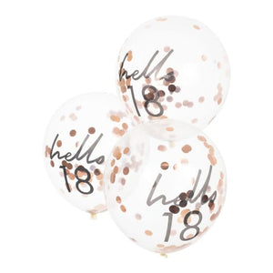 Balloon - Printed Latex Mix It Up  Hello-18 Rose Gold Confetti Filled Balloons 30cm 5pk