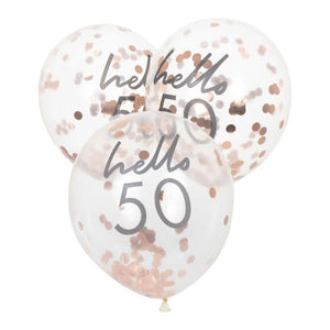 Balloon - Printed Latex Mix It Up  Hello-50 Rose Gold Confetti Filled Balloons 30cm 5pk