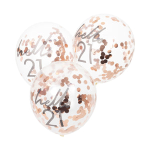 Balloon - Printed Latex Mix It Up Rose Gold Confetti Filled 'Hello 21' Balloons 5pk