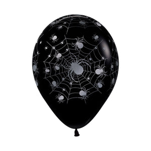 Amscan_OO Balloon - Printed Latex Silver Spiders Fashion Black Latex Balloons 30cm 12pk