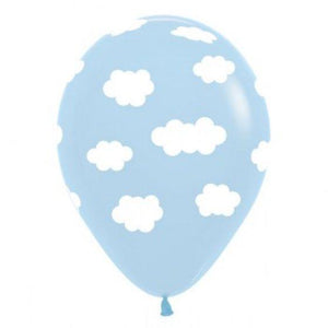 Amscan_OO Balloon - Printed Latex White Clouds on Fashion Light Blue Latex Balloons 30cm 12pk