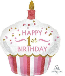 Amscan_OO Balloon - Supershapes, Numbers & Letters 1st Birthday Girl Cupcake Supershape Foil Balloon 73cm x 91cm Each