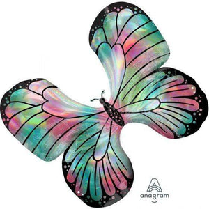 Amscan_OO Balloon - Supershapes, Numbers & Letters Holographic Iridescent Teal & Pink Butterfly Supershape Foil Balloon 76cm x 66cm Each