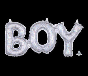 Amscan_OO Balloon - Supershapes, Numbers & Letters Phrase BOY Silver Holographic Supershape Foil Balloon 50cm x 22cm Each