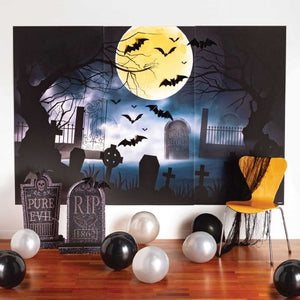 Decorations - Backdrop & Scene Setters Graveyard Backdrop Deluxe Scene Setters Kit