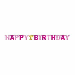 Amscan_OO Decorations - Banners, Flags & Streamers 1st Birthday Girl Happy Birthday Jointed Letter Banner Foil Each
