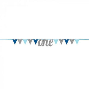 Amscan_OO Decorations - Banners, Flags & Streamers Baby Shower Blue & Silver Glittered Pennant Banner 20cm x 2.74m Each