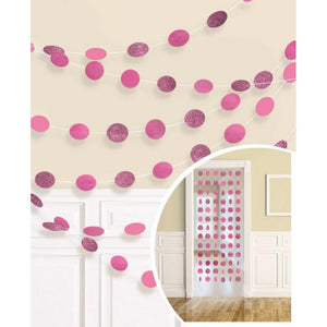 Amscan_OO Decorations - Banners, Flags & Streamers Bright Pink Apple Red Glitter Round String Decorations 2m 6pk