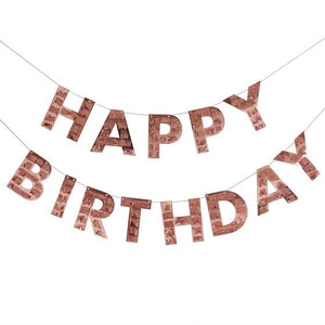 Decorations - Banners, Flags & Streamers Mix It Up Rose Gold Fringe Happy Birthday Bunting 1.5m 2pk