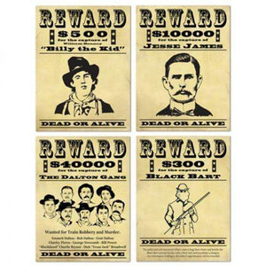 Amscan_OO Decorations - Cutouts Western Wanted Reward Signs Cutouts 4pk