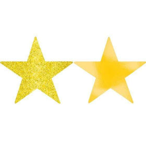 Amscan_OO Decorations - Cutouts Yellow Black Glittered Foil Solid Star Cutouts 12cm 5pk