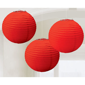 Decorations - Decorative Fans, Pom Poms & Lanterns Apple Red Round Paper Lanterns 3pk