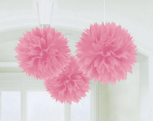 Amscan_OO Decorations - Decorative Fans, Pom Poms & Lanterns New Pink Fluffy Tissue Decorations 40cm 3Pk