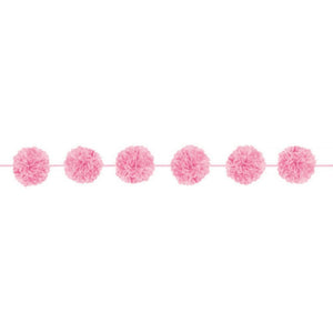 Amscan_OO Decorations - Decorative Fans, Pom Poms & Lanterns Pastel Pink Fluffy Garland 2pk