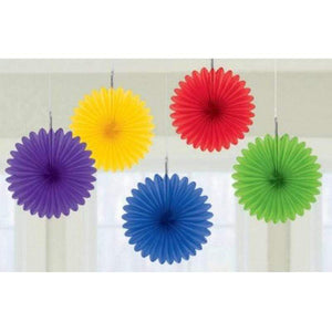 Amscan_OO Decorations - Decorative Fans, Pom Poms & Lanterns Rainbow Apple Red Mini Fan Decorations 6in 5pk