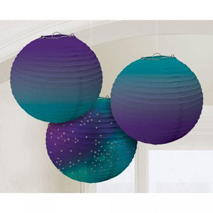 Amscan_OO Decorations - Decorative Fans, Pom Poms & Lanterns Sparkling Sapphire Ombre Round Paper Lanterns 24cm