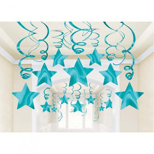 Amscan_OO Decorations - Hanging Swirls Caribbean Blue Apple Red Shooting Stars Foil Mega Value Pack Swirl Decorations 30pk