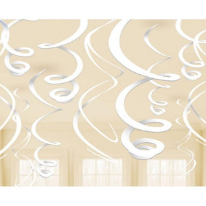 Amscan_OO Decorations - Hanging Swirls Frosty White Apple Red Plastic Swirl Decorations 56cm 12pk