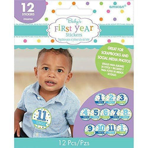 Amscan_OO Games & Favors - Favors, Activity Kit & Stickers Baby Shower Stickers Month by Month Boy 12pk